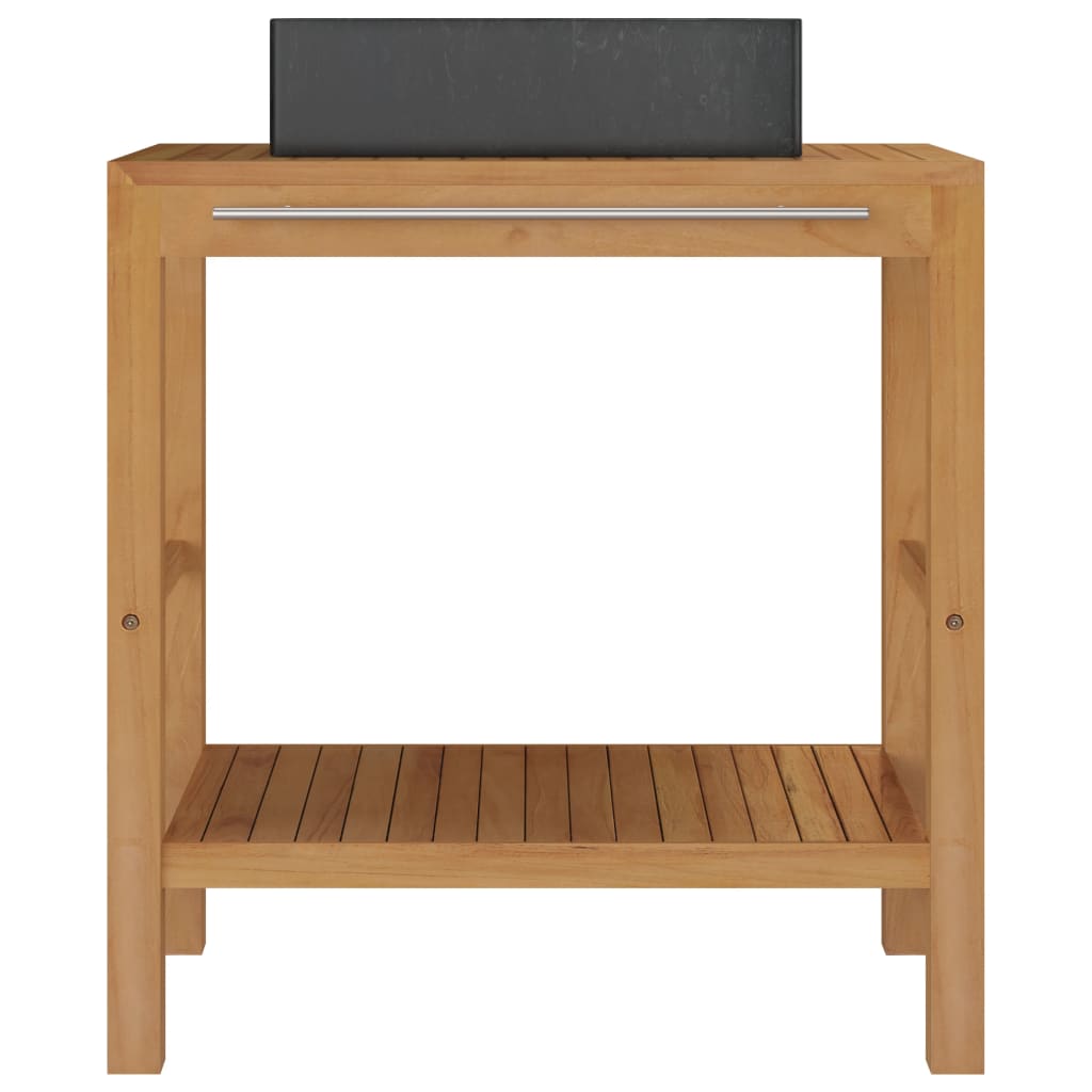 Bathroom Vanity Cabinet Solid Teak with Sink Marble Black