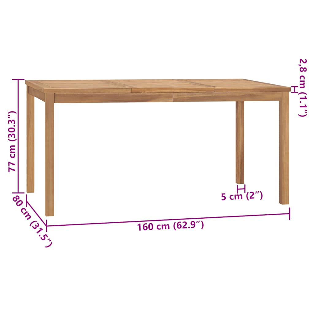 Garden Dining Table 160x80x77 cm Solid Teak Wood