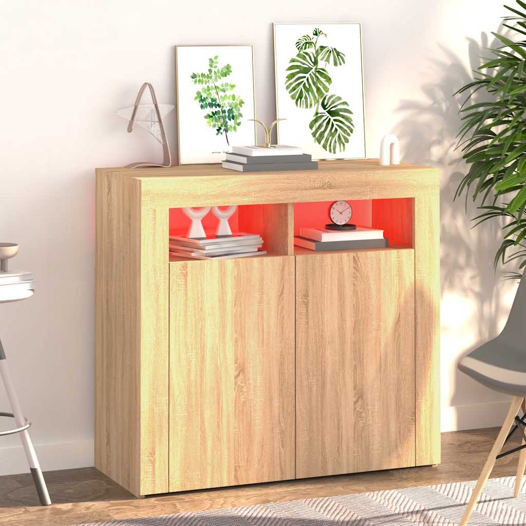 804331 vidaXL Sideboard with LED Lights Sonoma Oak 80x35x75 cm