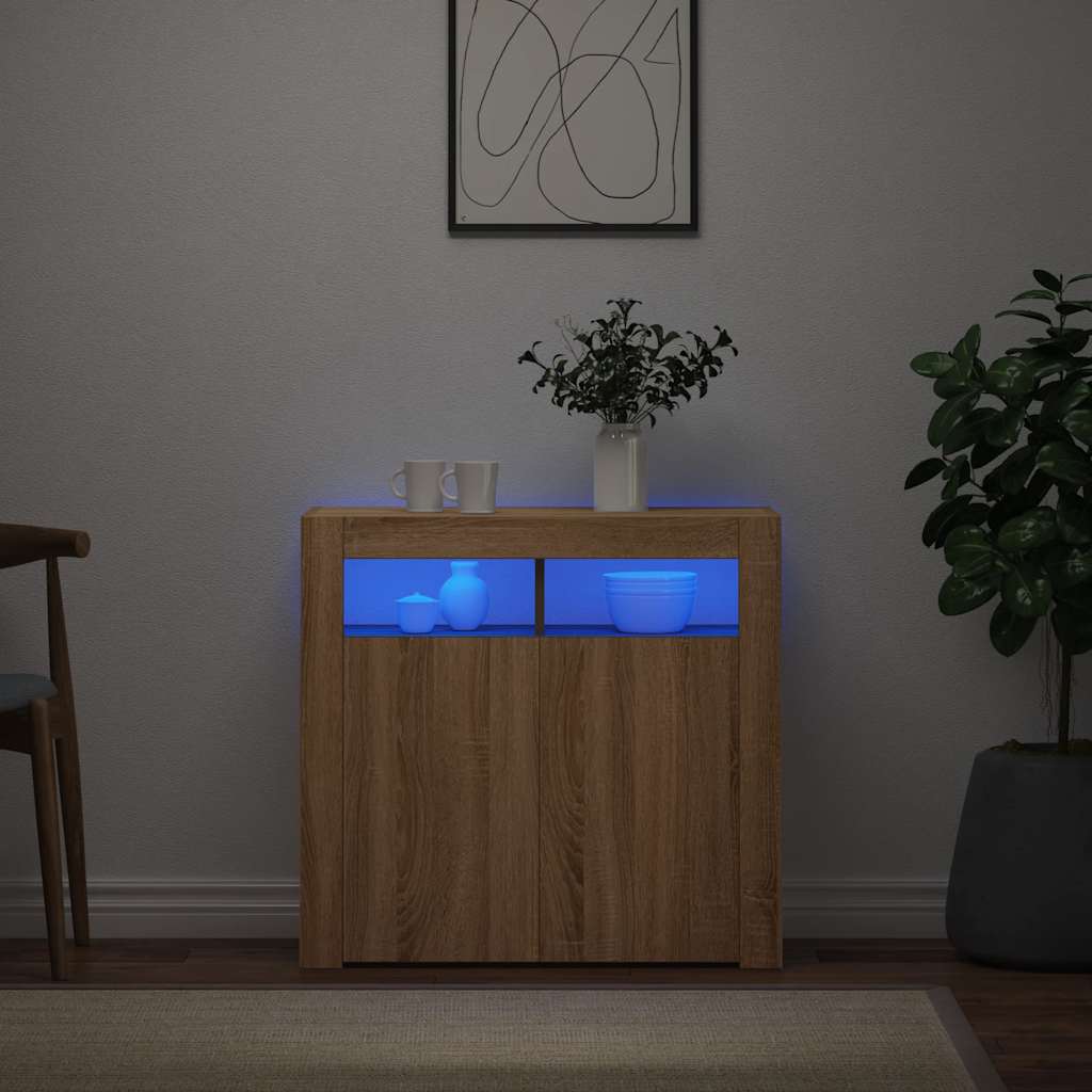 804331 vidaXL Sideboard with LED Lights Sonoma Oak 80x35x75 cm