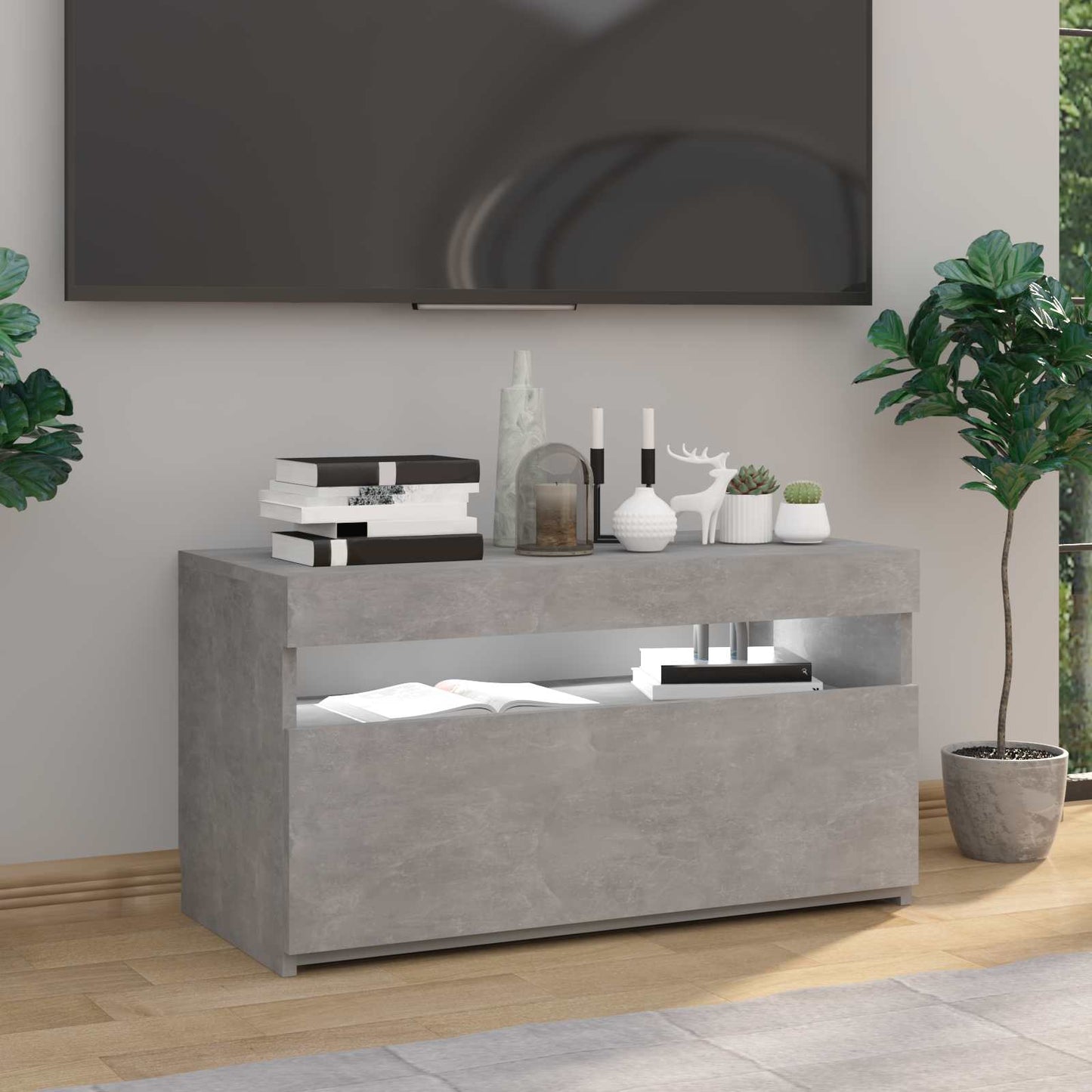 804399 vidaXL TV Cabinet with LED Lights Concrete Grey 75x35x40 cm