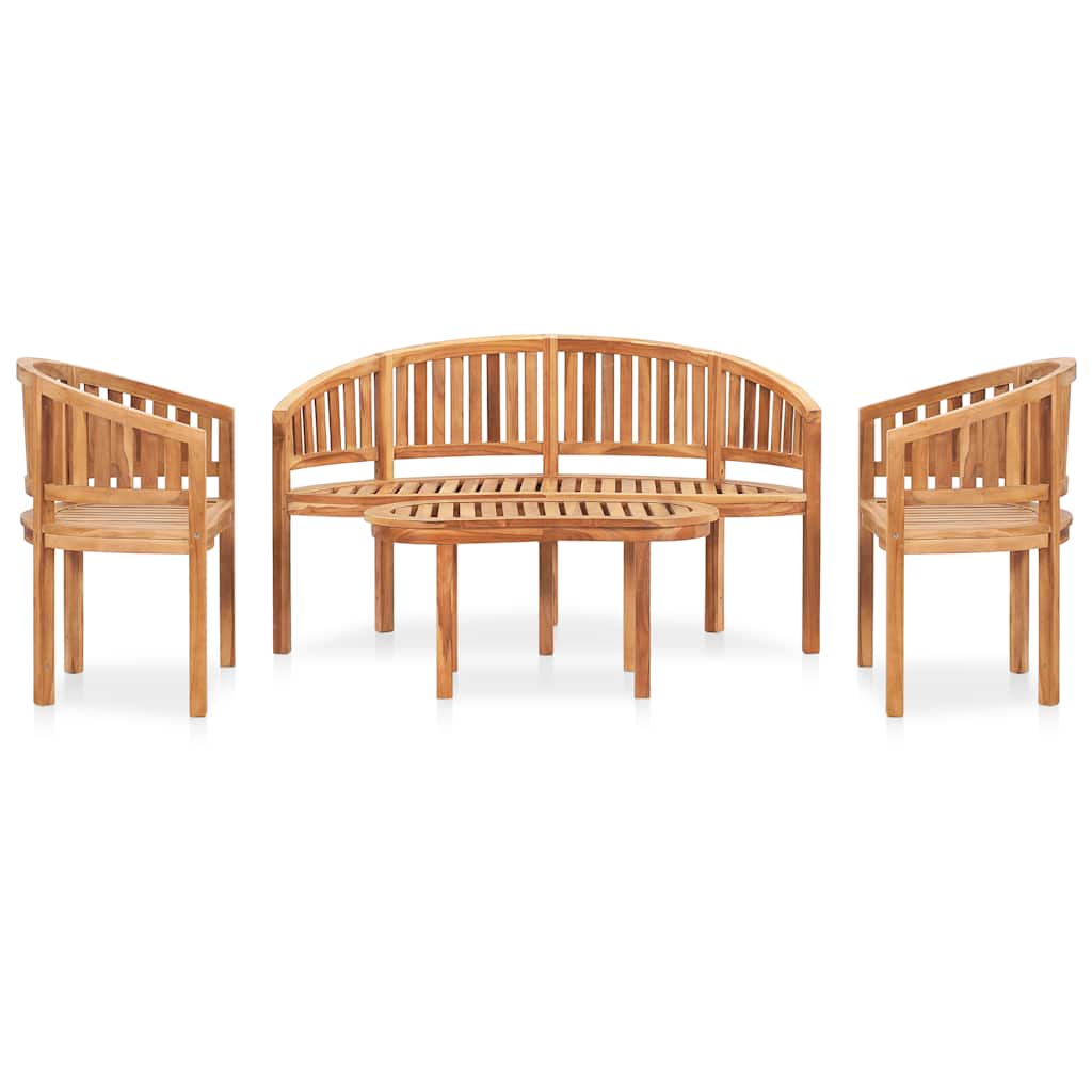 4 Piece Banana Garden Lounge Set Solid Teak Wood