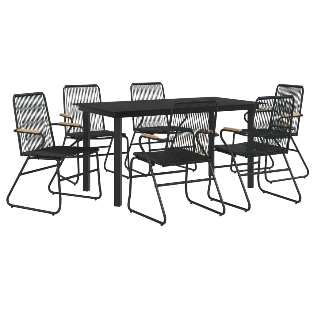 7 Piece Garden Dining Set Black PVC Rattan
