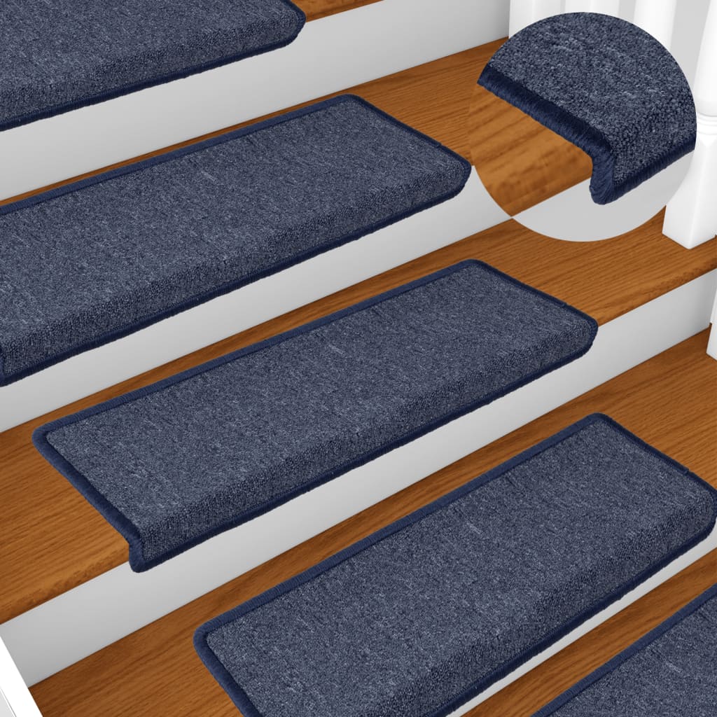 Stair Mats 15 pcs 65x21x4 cm Dark Grey and Blue Rectangular Edge