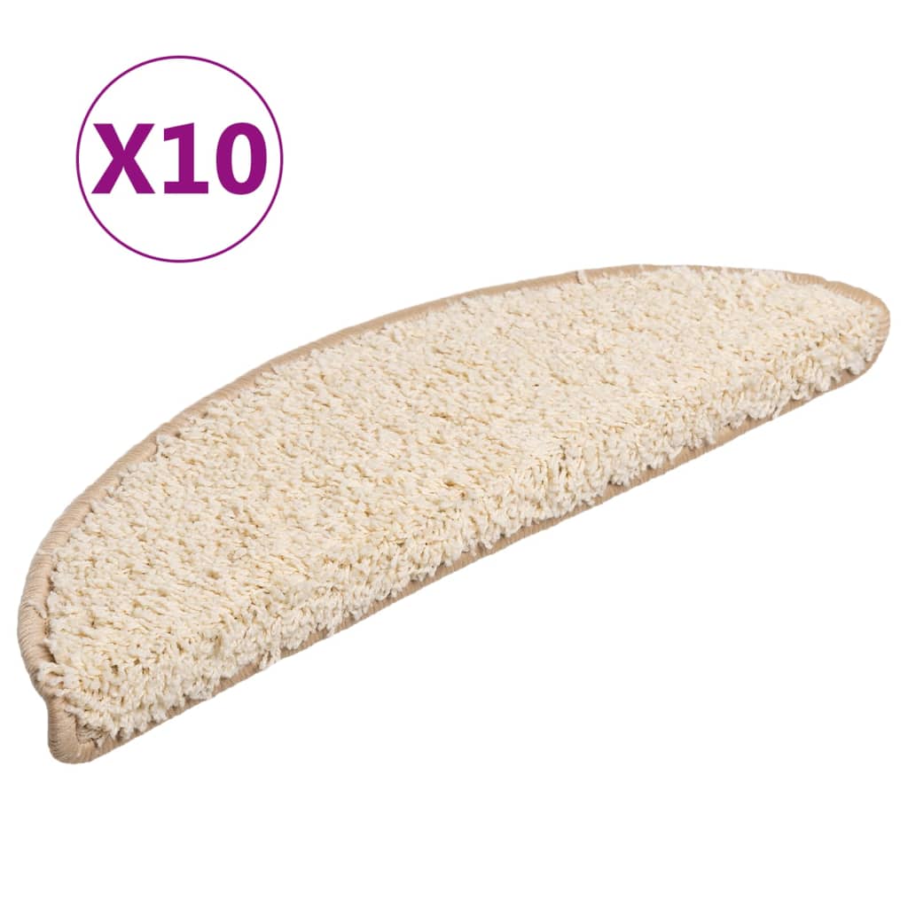 Stair Mats 10 pcs 56x17x3 cm Cream Half Round