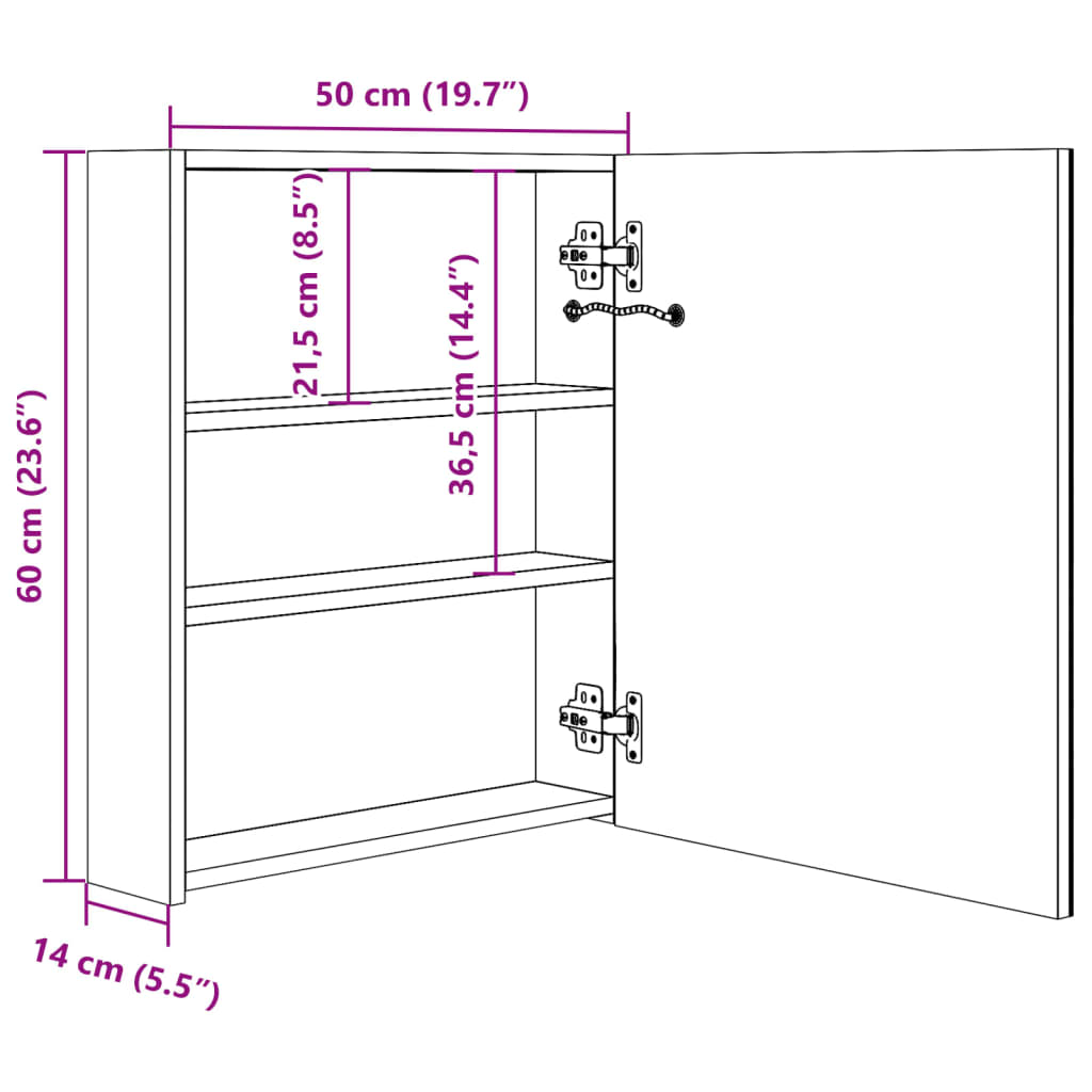 LED Bathroom Mirror Cabinet Grey 50x14x60 cm