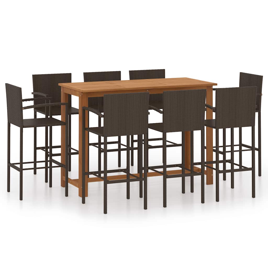 9 Piece Garden Bar Set Brown