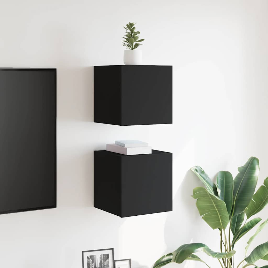 TV Cabinet | Set of 2 | Black | Engineered wood | Small | TV Cabinet