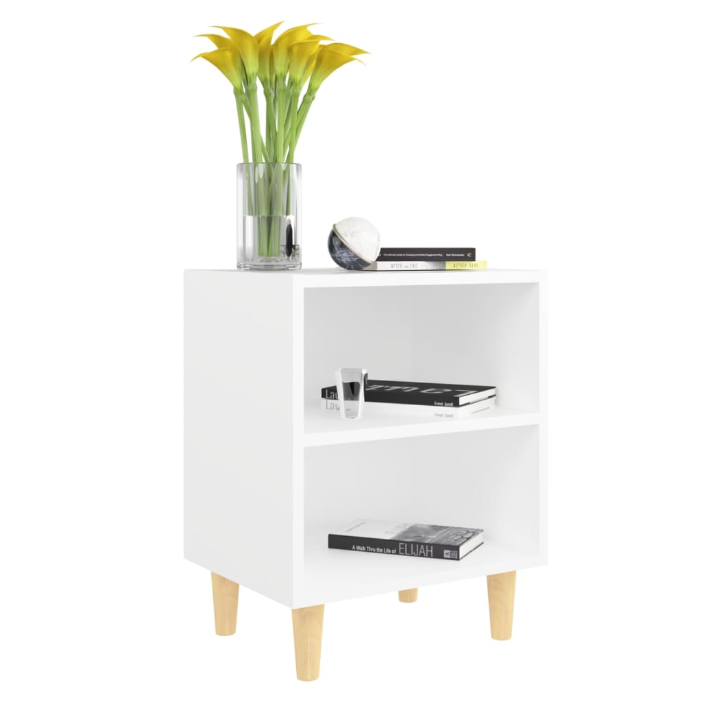 805779 vidaXL Bed Cabinet with Solid Wood Legs White 40x30x50 cm
