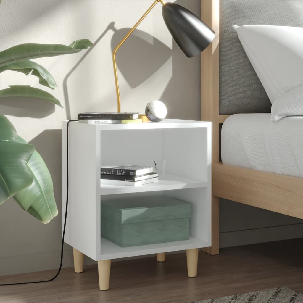805779 vidaXL Bed Cabinet with Solid Wood Legs White 40x30x50 cm