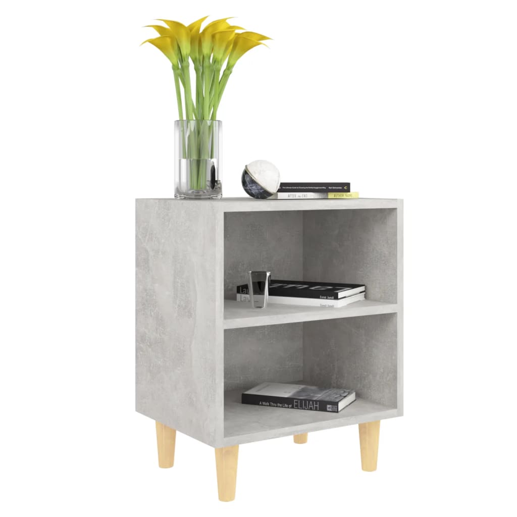 805787 vidaXL Bed Cabinet with Solid Wood Legs Concrete Grey 40x30x50 cm