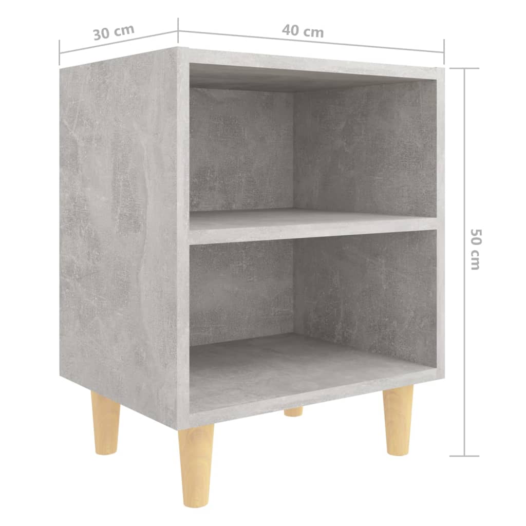 805787 vidaXL Bed Cabinet with Solid Wood Legs Concrete Grey 40x30x50 cm