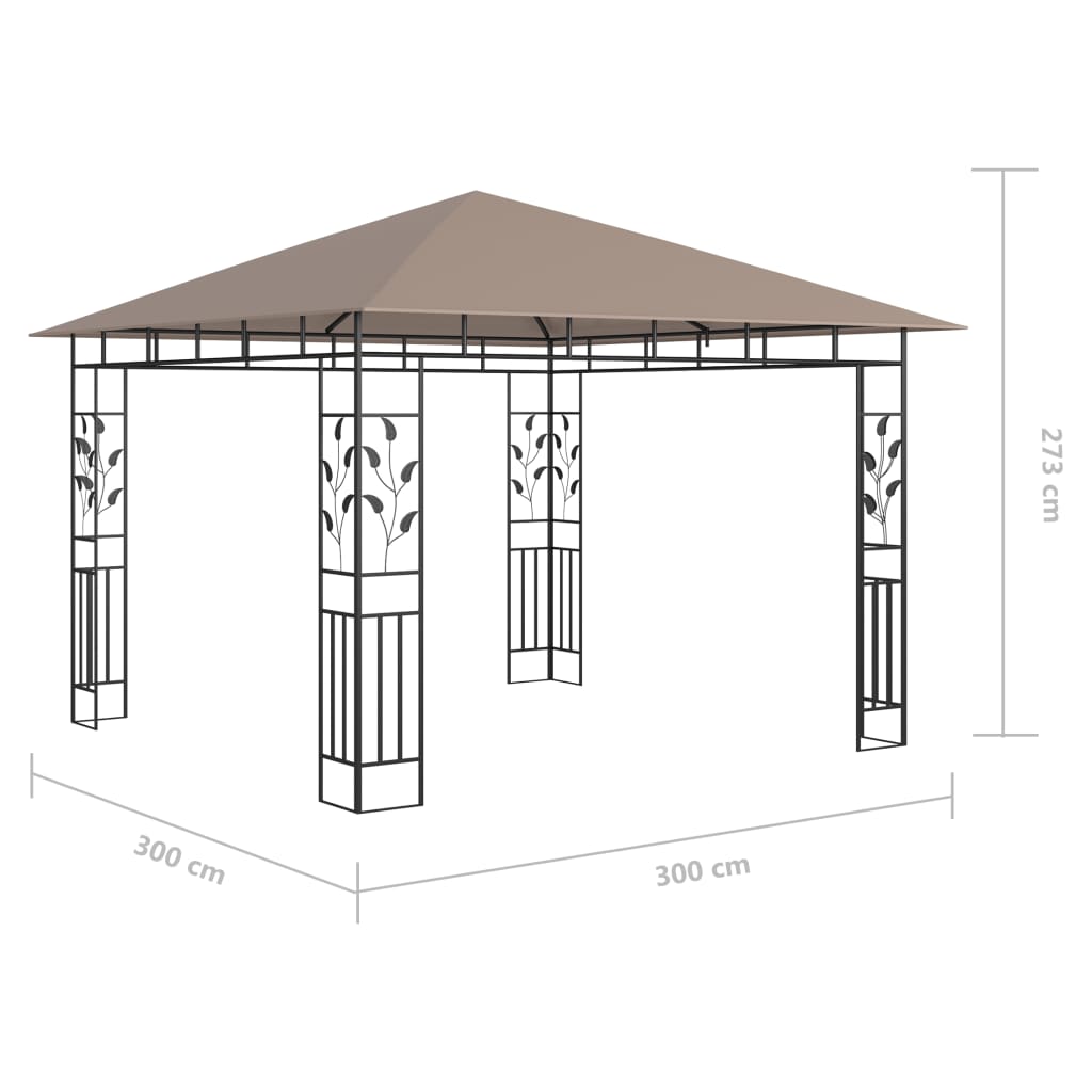 Gazebo | Taupe | Powder-coated Steel, Polyester | 3x3x2.73 m | Gazebo