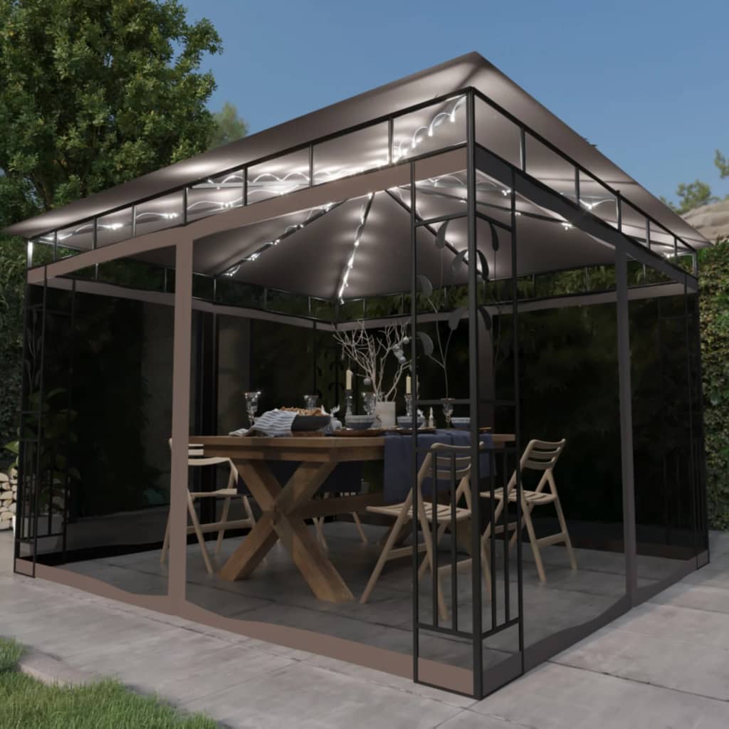 Gazebo | Taupe | Powder-coated Steel, Polyester | 3x3x2.73 m | Gazebo