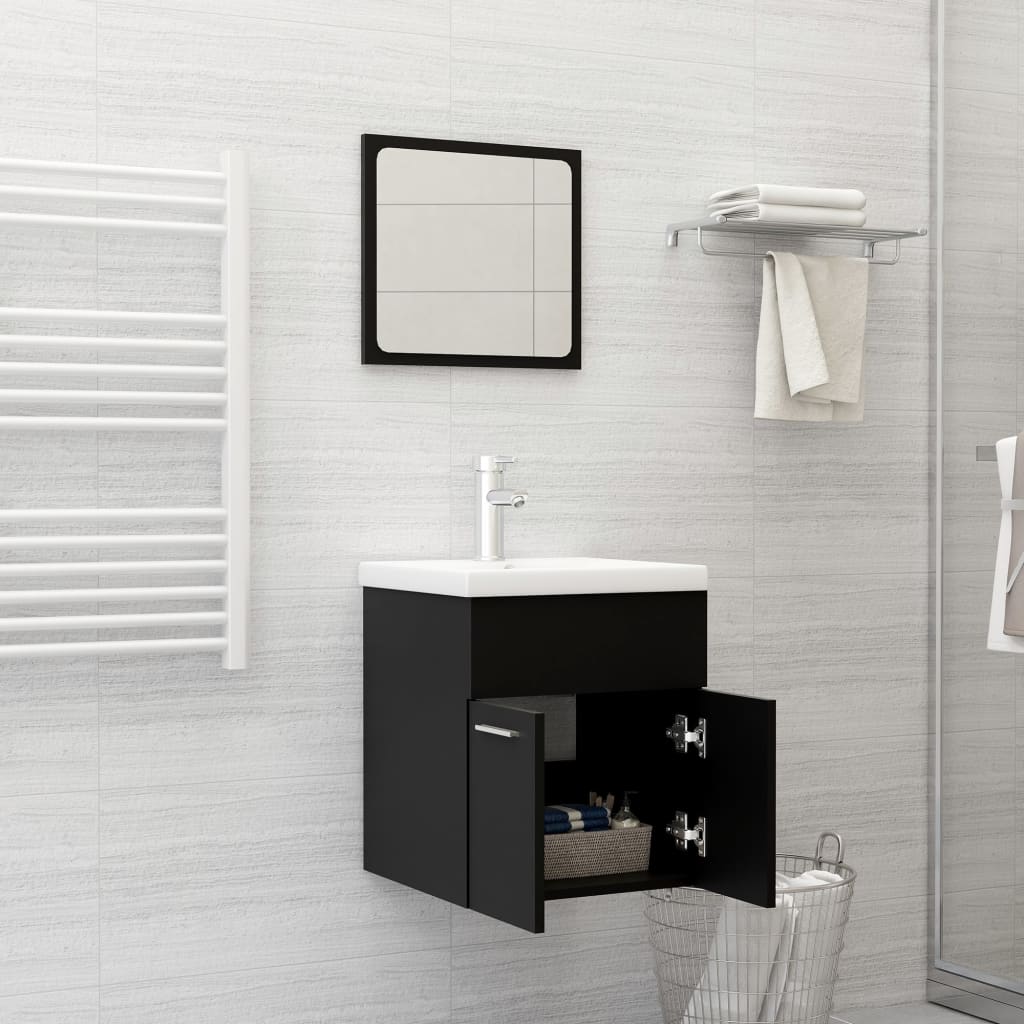 Bathroom Furniture Set | Black, White | Engineered Wood, Ceramic | Medium
