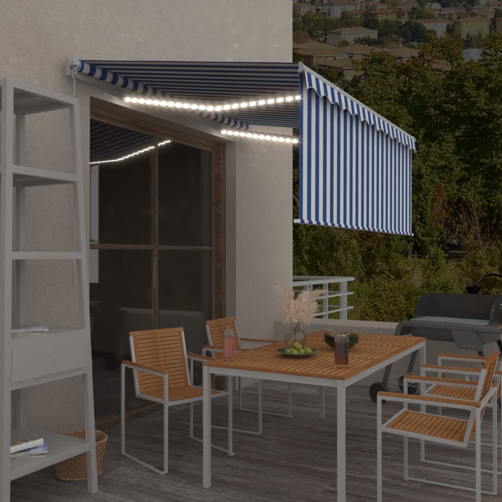 3069261 vidaXL Manual Retractable Awning with Blind&LED 3x2,5m Blue&White (313199+46830+313269)