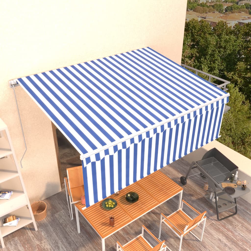 Retractable Awning Blue and White 4 x 3 m Polyester