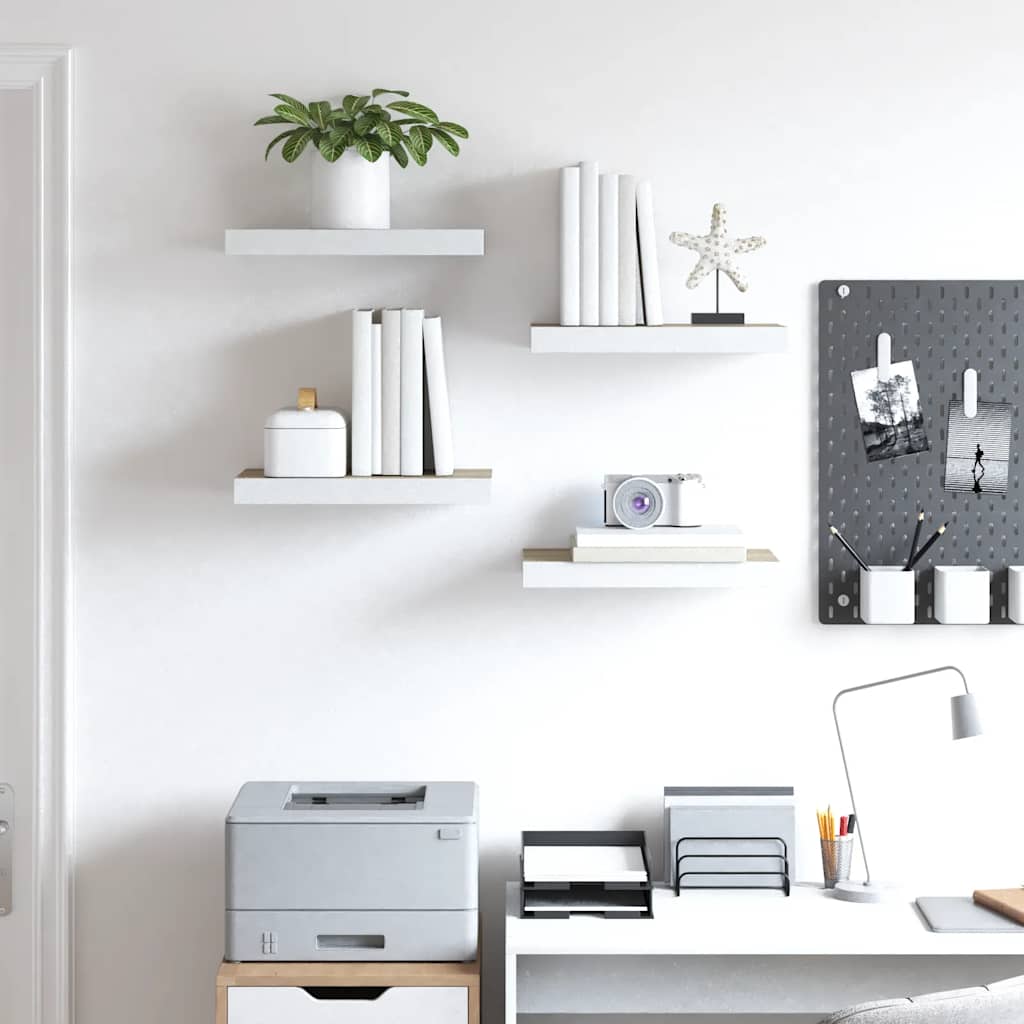 Floating Wall Shelves 4 pcs Oak and White 40x23.5x3.8 cm MDF