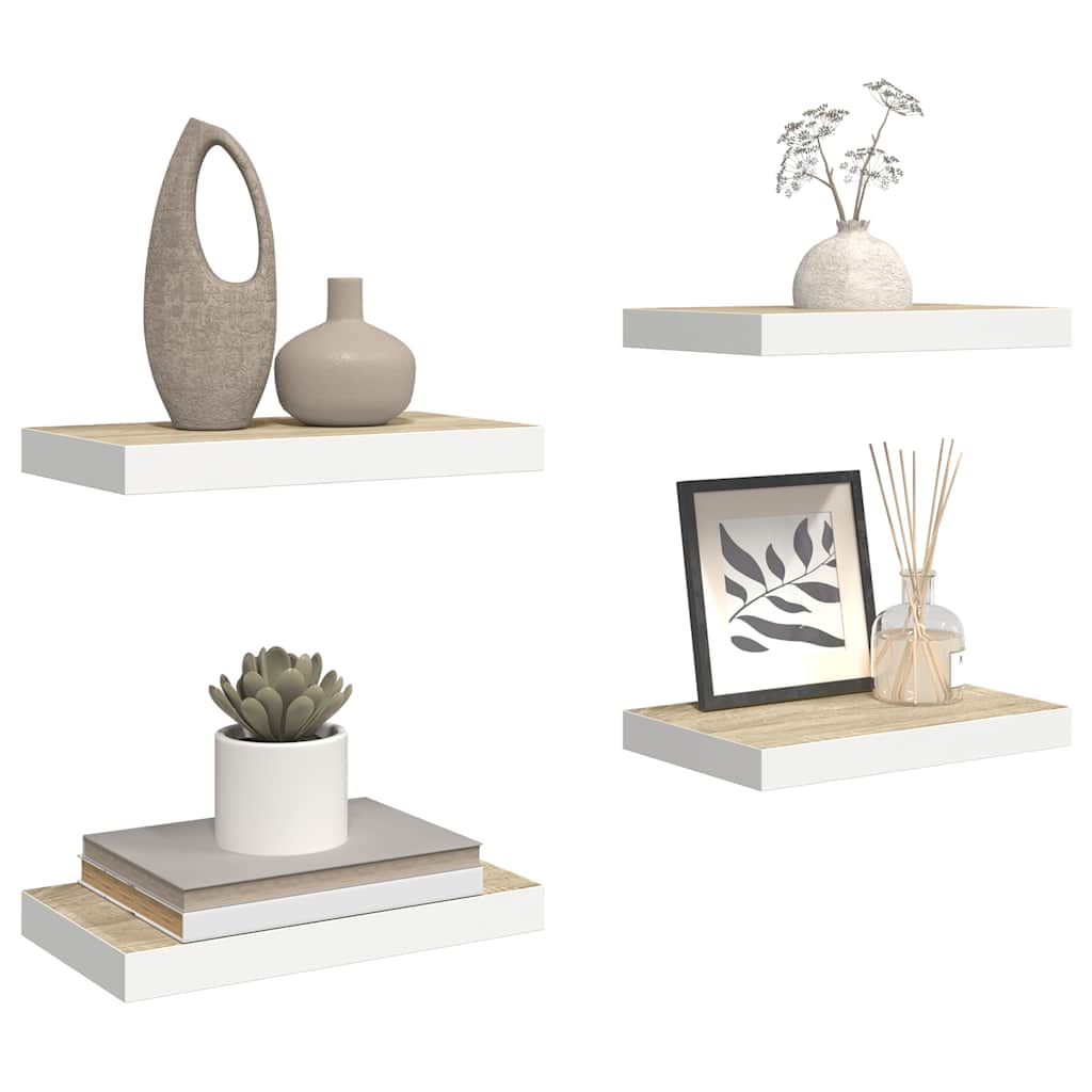 Floating Wall Shelves 4 pcs Oak and White 40x23.5x3.8 cm MDF