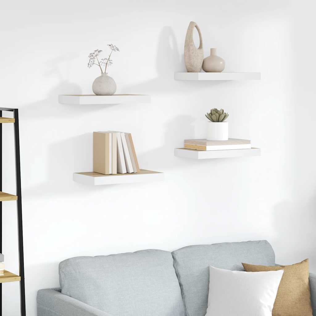 Floating Wall Shelves 4 pcs Oak and White 40x23.5x3.8 cm MDF