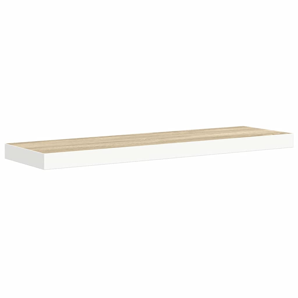 Floating Wall Shelf Oak and White 90x23.5x3.8 cm MDF