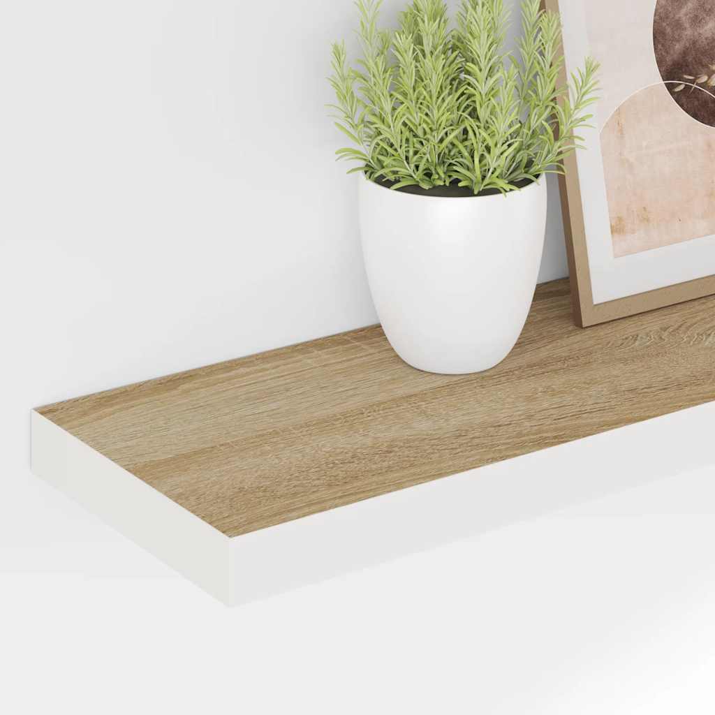 Floating Wall Shelf Oak and White 90x23.5x3.8 cm MDF