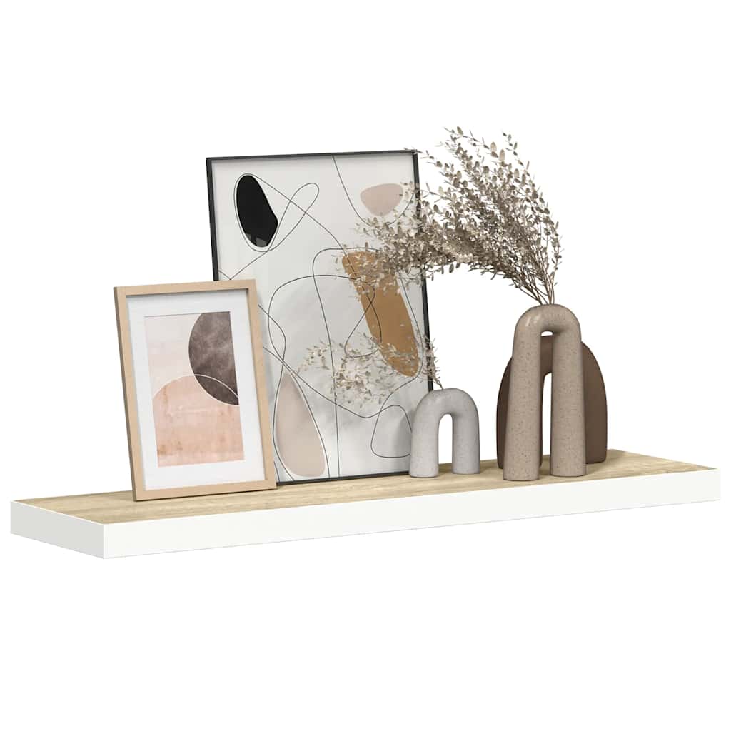Floating Wall Shelf Oak and White 90x23.5x3.8 cm MDF