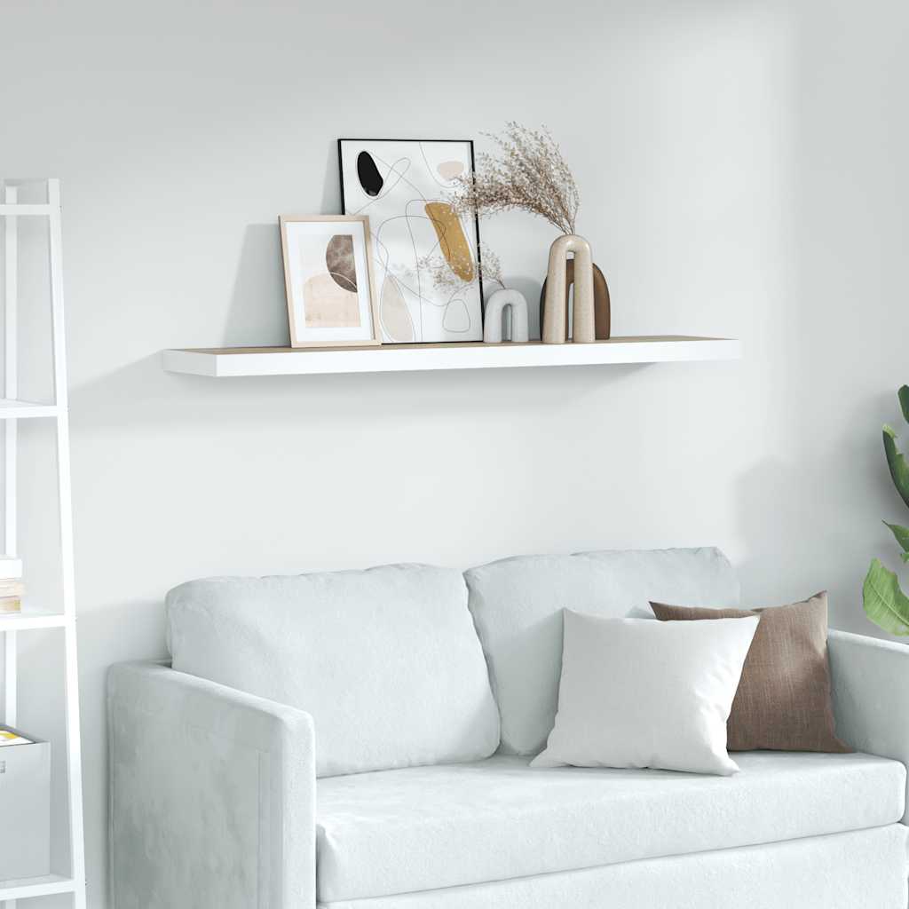 Floating Wall Shelf Oak and White 90x23.5x3.8 cm MDF