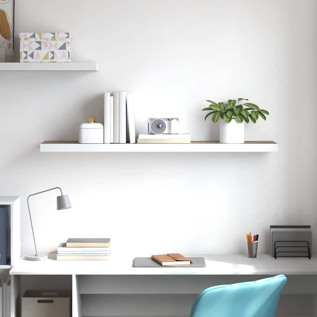 326585 vidaXL Floating Wall Shelf Oak and White 120x23,5x3,8 cm MDF