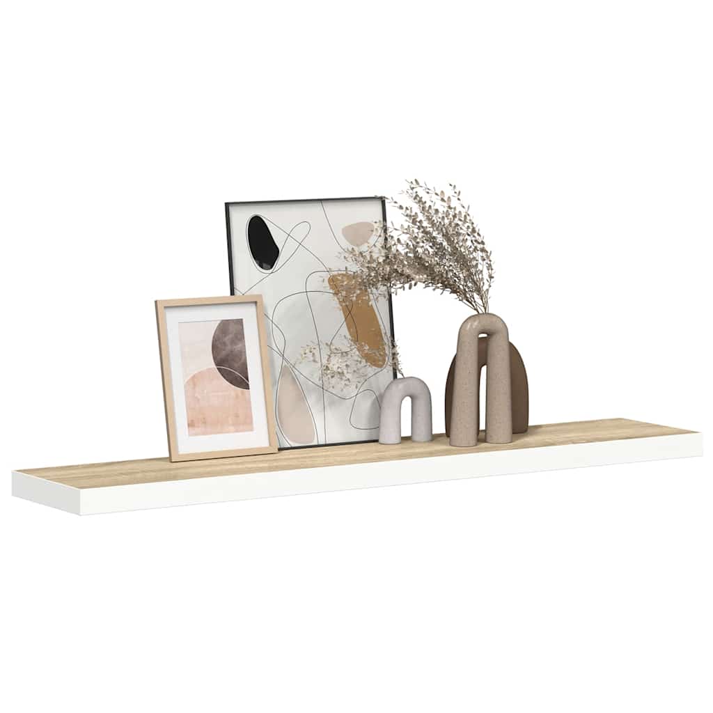 Floating Wall Shelf Oak and White 120x23.5x3.8 cm MDF