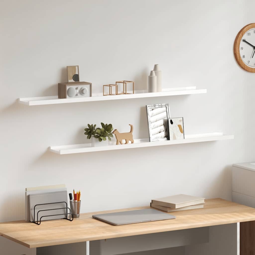 Wall Shelves 2 pcs High Gloss White 100x9x3 cm