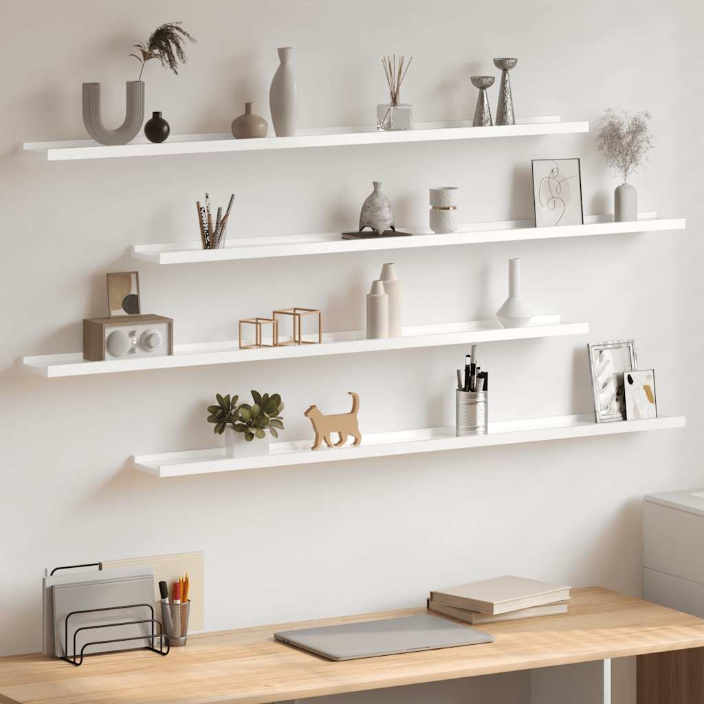 Wall Shelves 4 pcs High Gloss White 115x9x3 cm