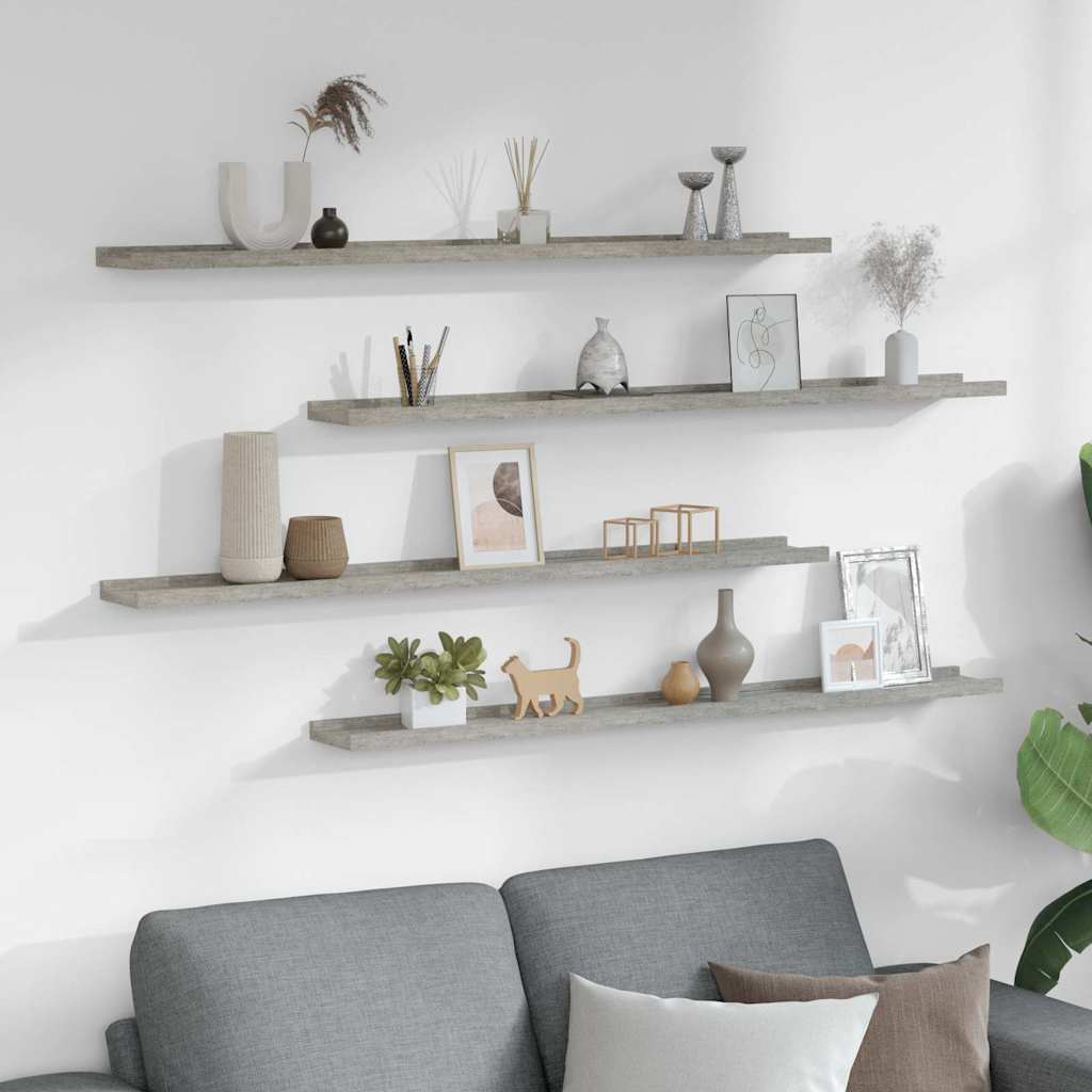 Wall Shelves 4 pcs Concrete Grey 100x9x3 cm
