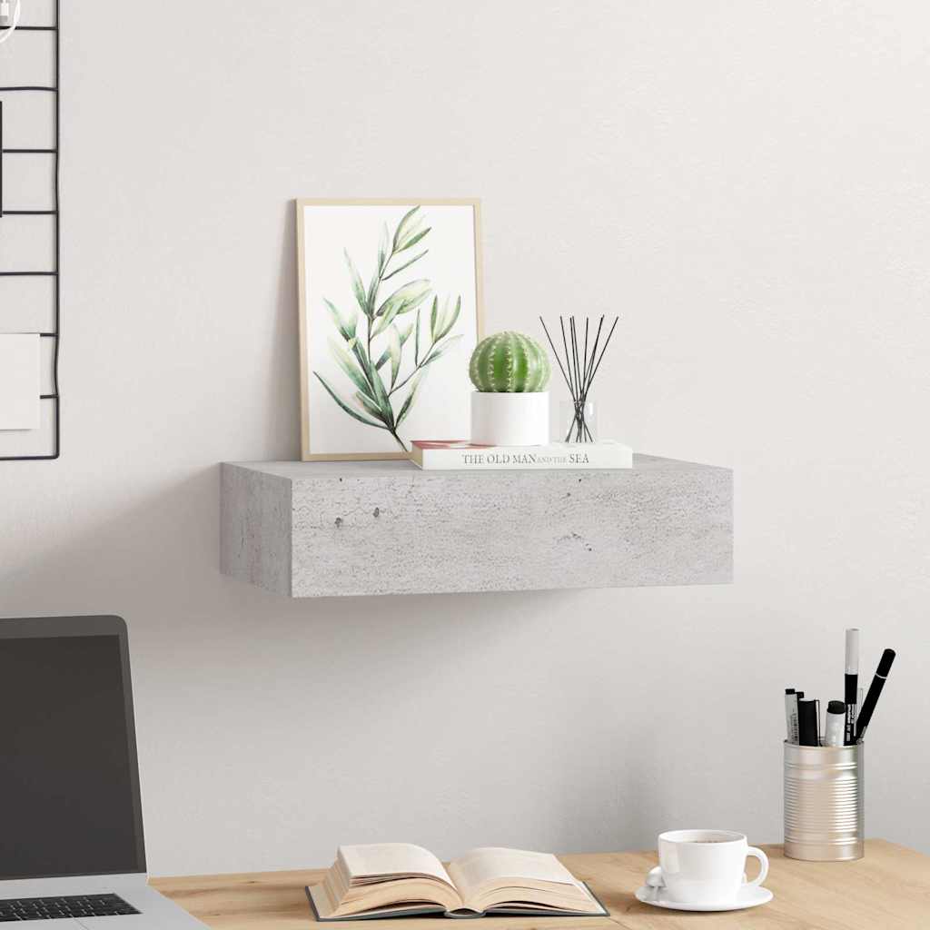 Wall-mounted Drawer Shelf Concrete Grey 40x23.5x10cm MDF
