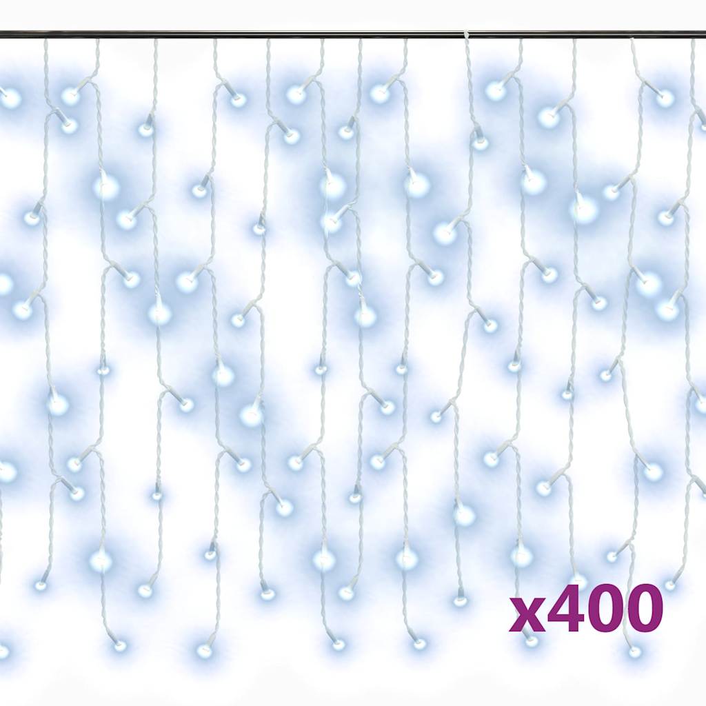 328911 vidaXL LED Curtain Icicle Lights 10m 400 LED Cold White 8 Function