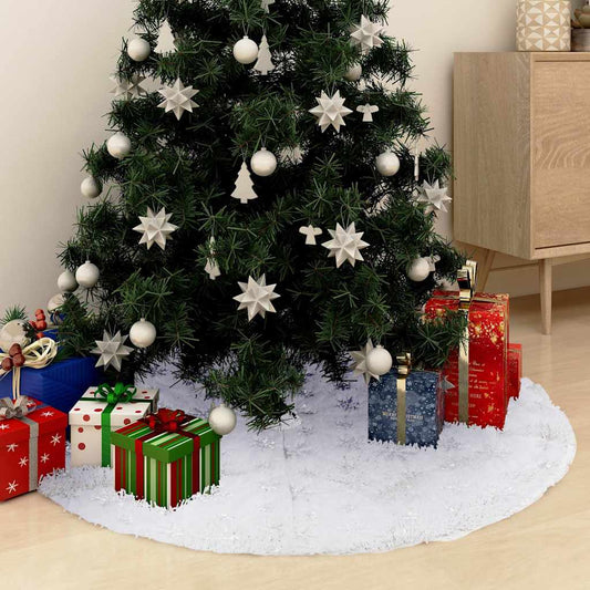330273 vidaXL Luxury Christmas Tree Skirt White 122 cm Faux Fur