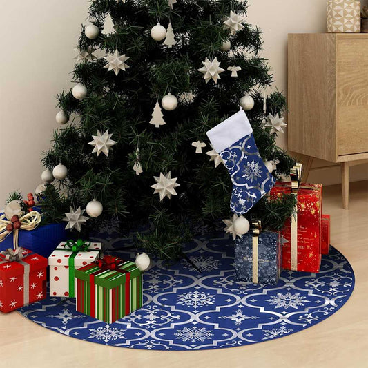 330278 vidaXL Luxury Christmas Tree Skirt with Sock Blue 90 cm Fabric