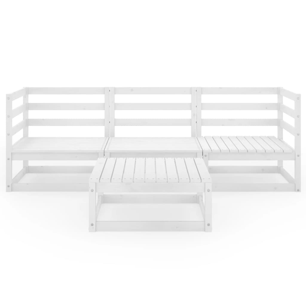 4 Piece Garden Lounge Set White Solid Wood Pine