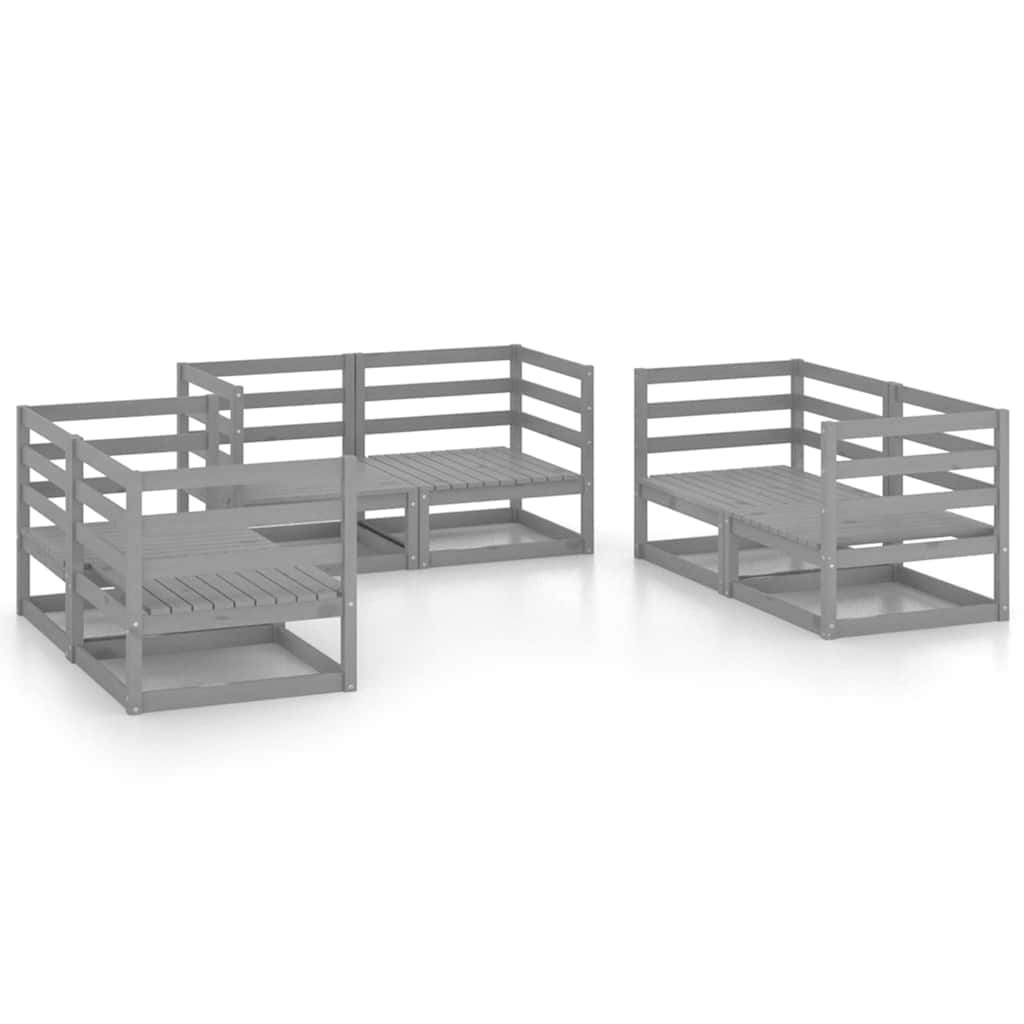 6 Piece Garden Lounge Set Grey Solid Wood Pine