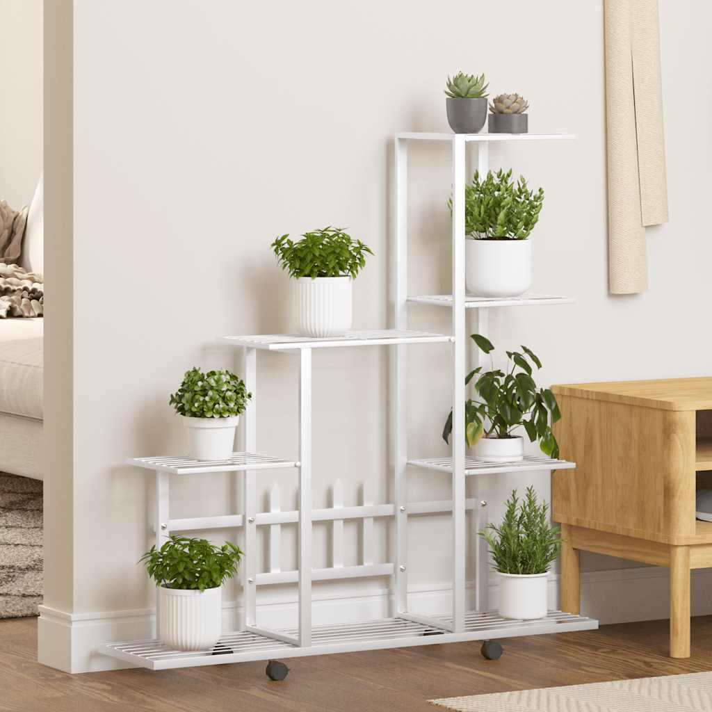 Flower Stand with Wheel 94.5x25x92.5 cm White Metal