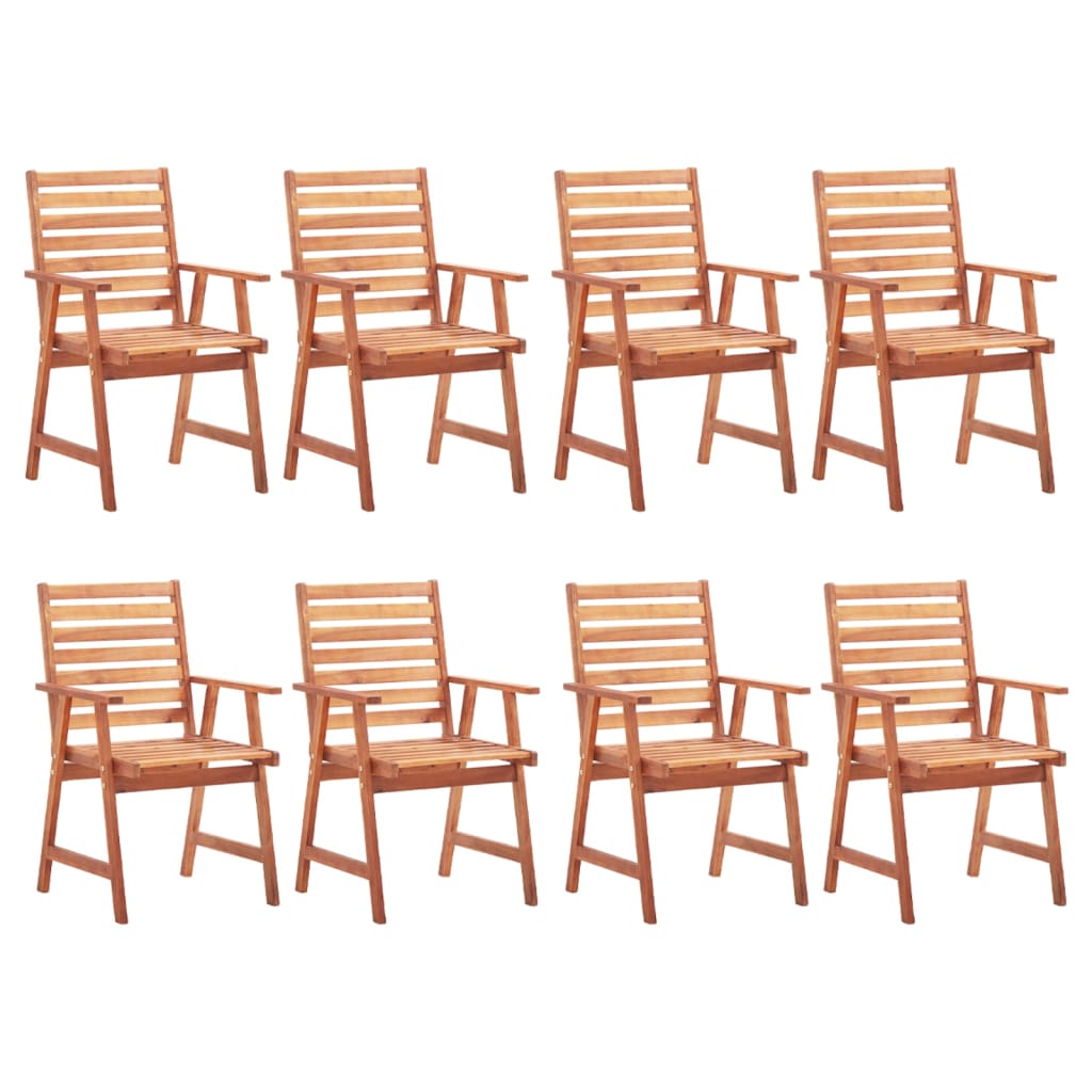 Outdoor Chair | Set of 8 | Brown | Solid Acacia Wood | Standard