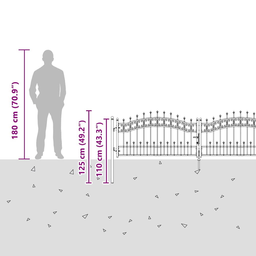 Fence Gate "KAMPEN" with Spear Top Black 302x78 cm Steel