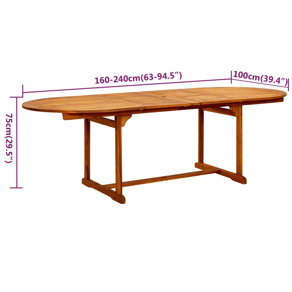 9 Piece Garden Dining Set Solid Wood Acacia 160-240 cm