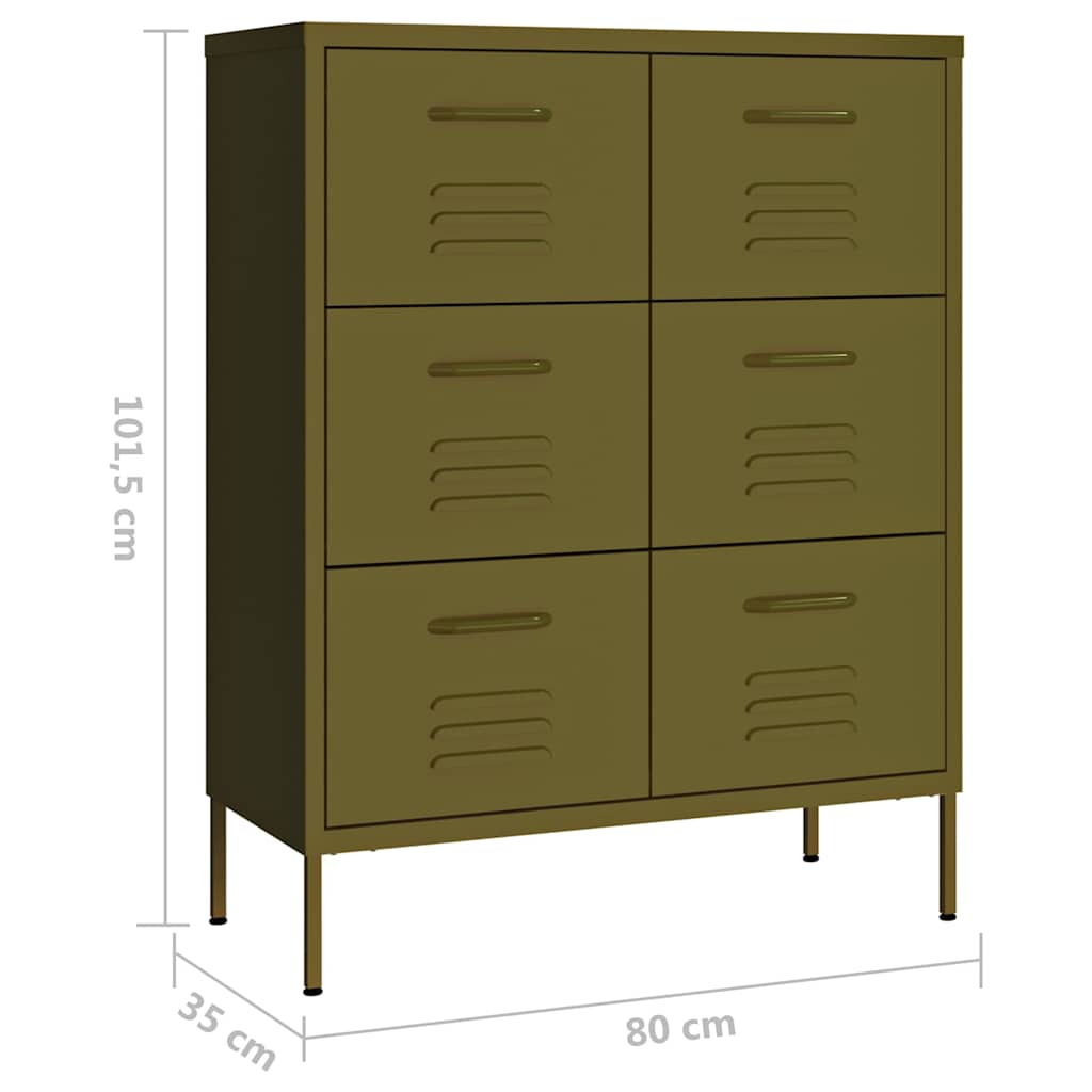 336144 vidaXL Drawer Cabinet Olive Green 80x35x101,5 cm Steel