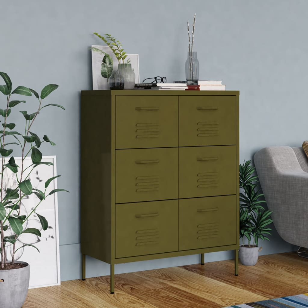 336144 vidaXL Drawer Cabinet Olive Green 80x35x101,5 cm Steel