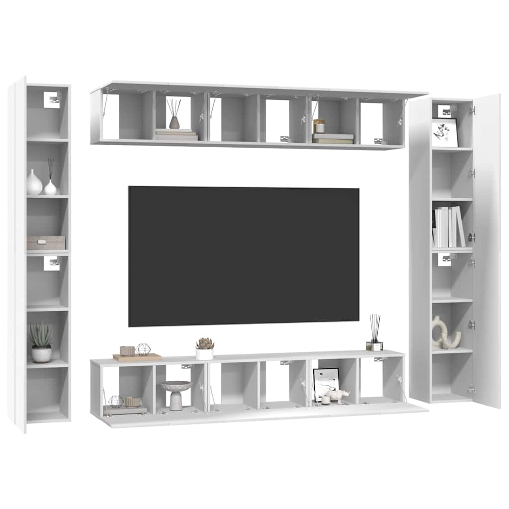 10 Piece TV Cabinet Set White Engineered Wood