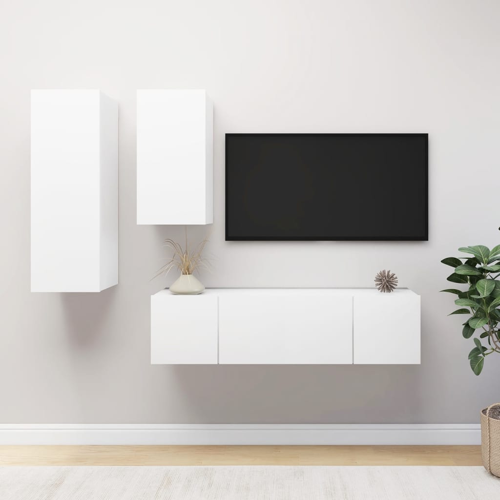 3078731 vidaXL 4 Piece TV Cabinet Set White Engineered Wood (803344+803326+804509)