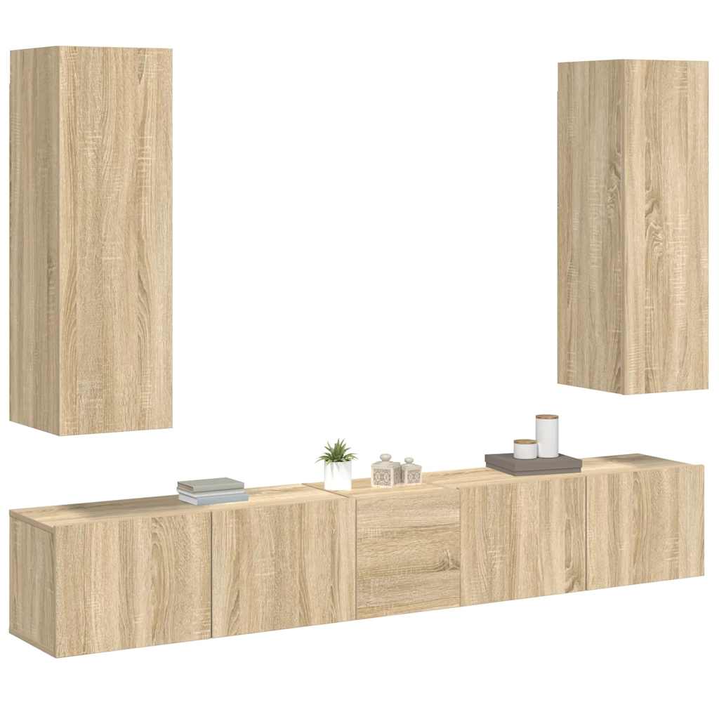 5 Piece TV Cabinet Set Sonoma Oak Engineered Wood