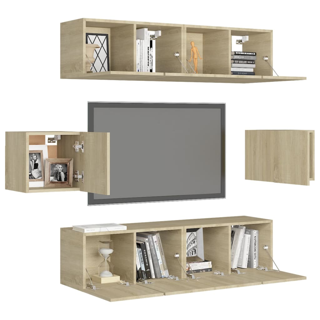 TV Cabinet Set | Set of 6 | Sonoma Oak | Engineered Wood | Medium