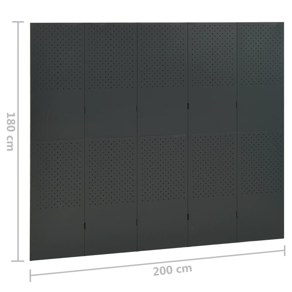 5-Panel Room Divider Anthracite 200x180 cm Steel